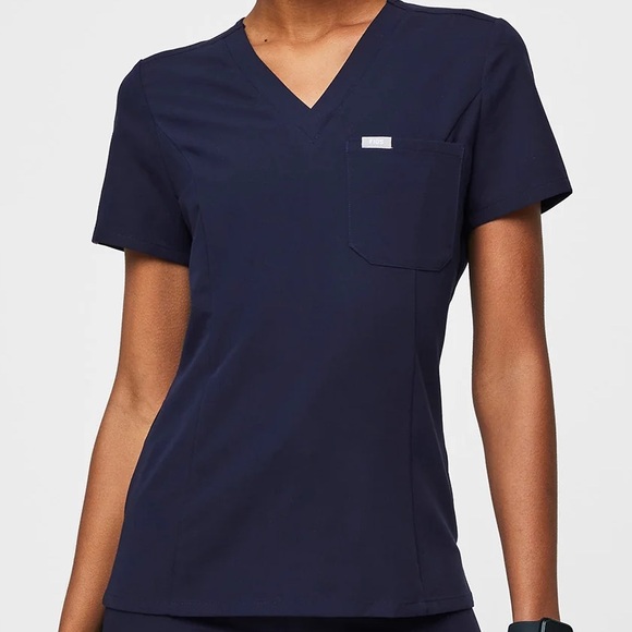 Navy SLIM one-pocket Figs Scrub Top- large - Picture 1 of 4